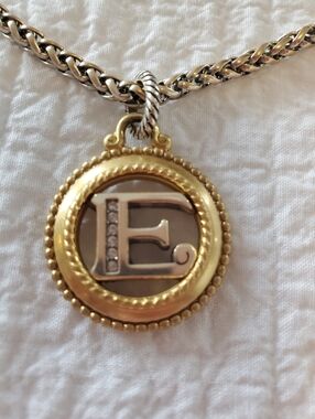 Monogram Initial E Metallic Pendant On A Gothic Filigree Vintage Style Necklace